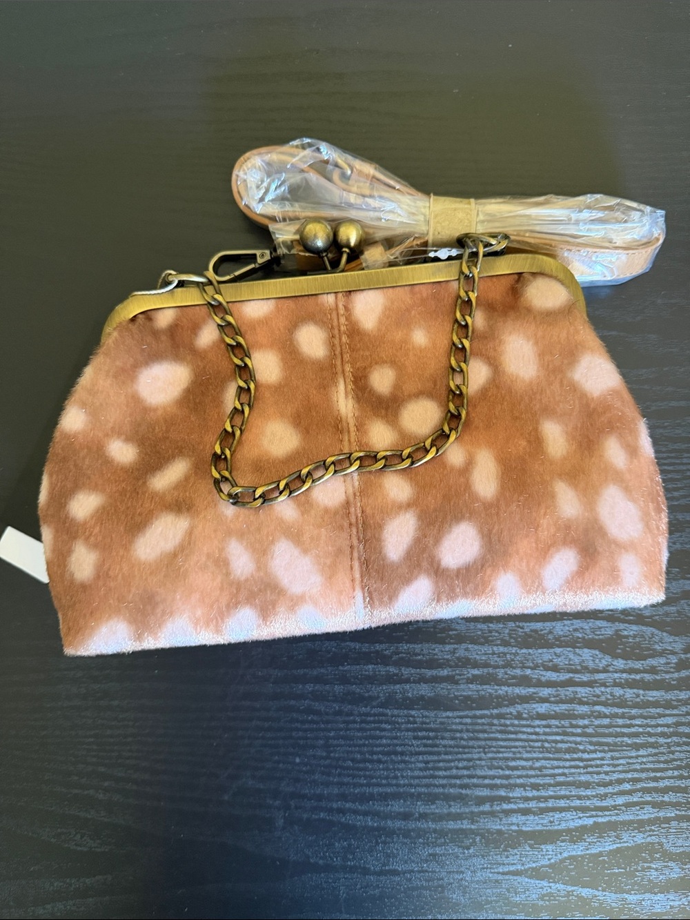 Fawn-Spot Faux Fur Frame Clutch - Brown